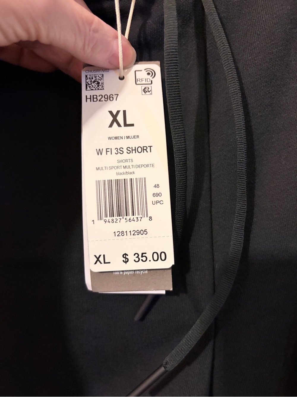 Adidas- size XL- black on black fleece 3 stripes shorts with tie string. NWT - Picture 2 of 7